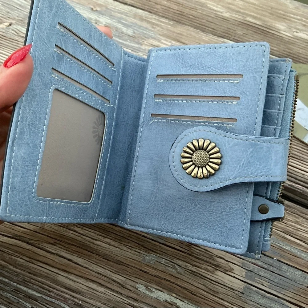 Blue Women's Wallet with Floral Accent
